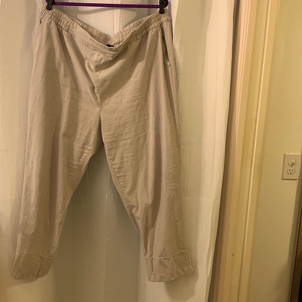 Khaki pull on linen pants